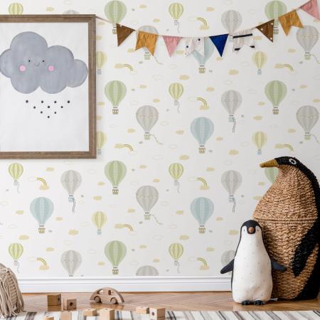 8901 Serie | Clouds in the Sky, Airplane Balloons and Rainbow Themed Wallpaper